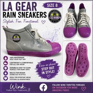 LA Gear Womens Rain Sneakers Grey Purple Waterproof High Top Rubber Boots Size 8